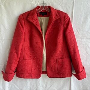 Nina McLemore floral embossed design red/coral silk blazer padded shoulder Sz: 8
